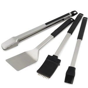 Broil King 4 Piece Baron Series Grill Tools Set Spatula Brush Tongs Metal Set